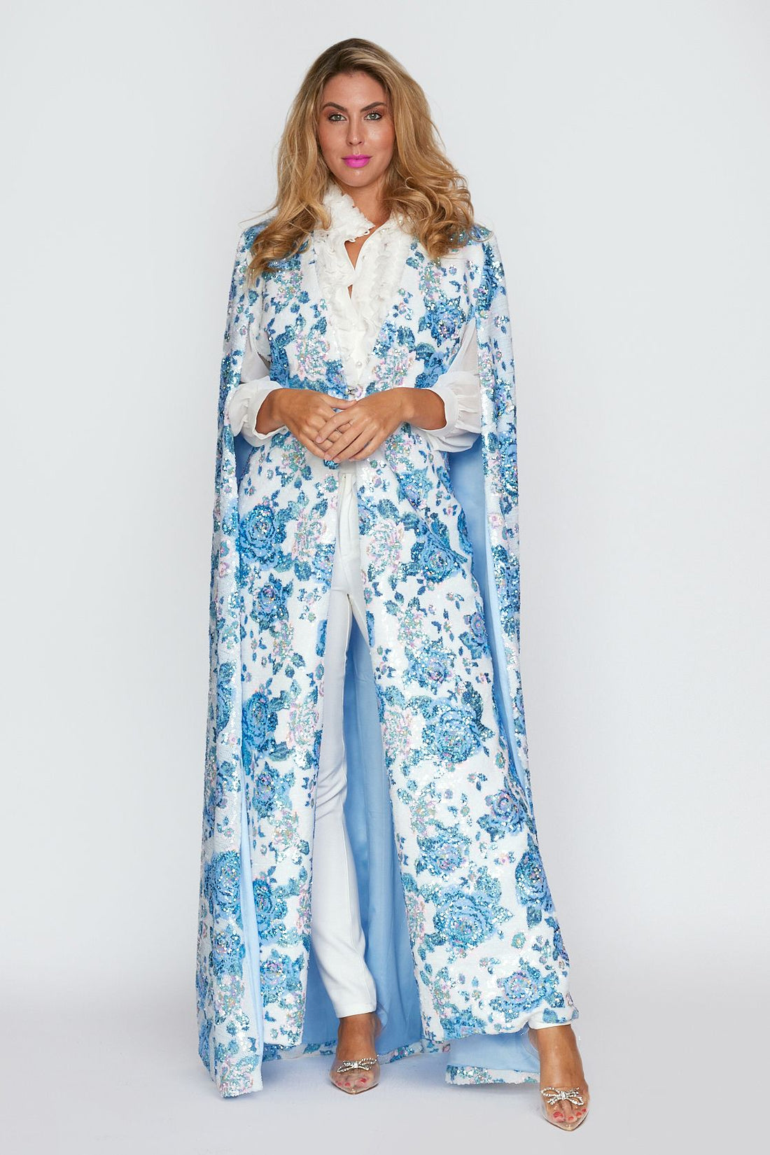 Aqua Floral Gala Sequin Cape