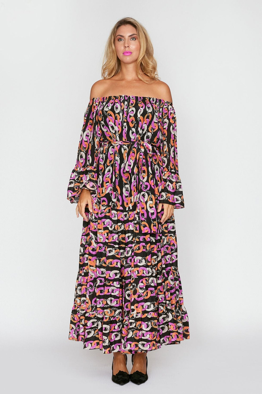Chain Link Print Gypsy Dress