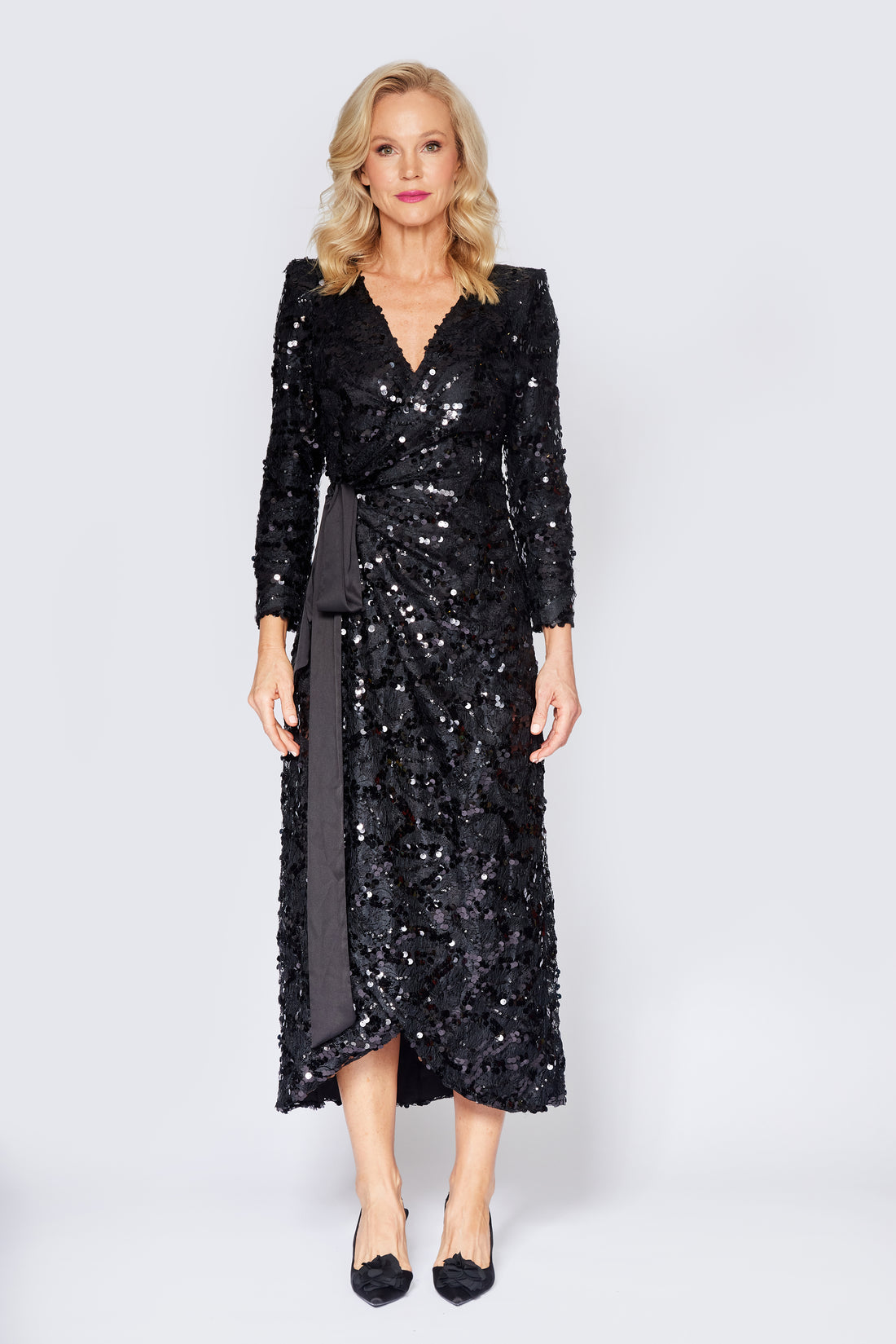 Black Lace/Sequin Wrap Dress
