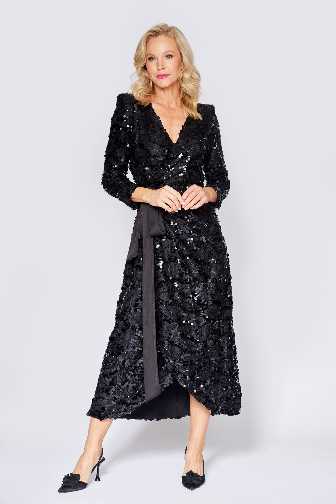 Black Lace/Sequin Wrap Dress