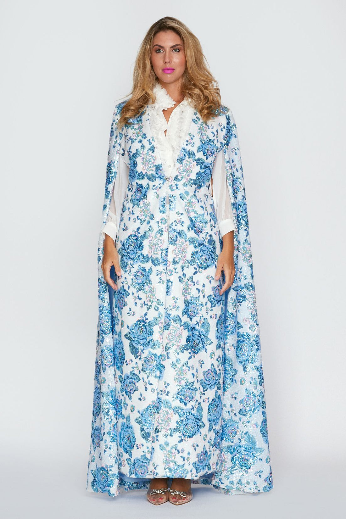 Aqua Floral Gala Sequin Cape