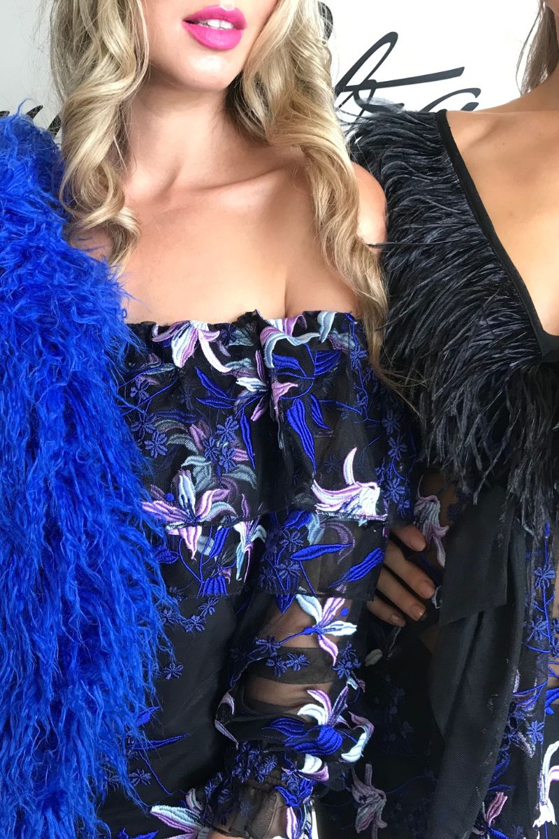 Lace Luxe Off The Shoulder Top & Angel Top w/ Plunge Feather Neckline