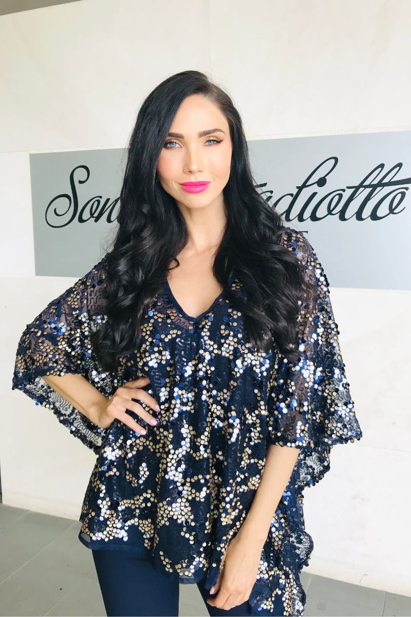 V Neck Sequin Poncho