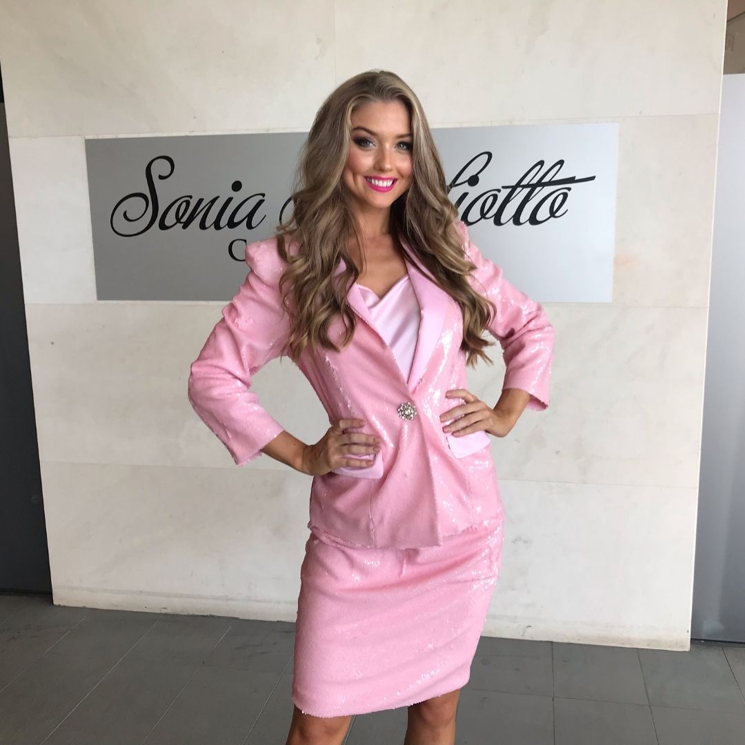 Baby Pink Sequin Tux Jacket & Matching Sequin Skirt
