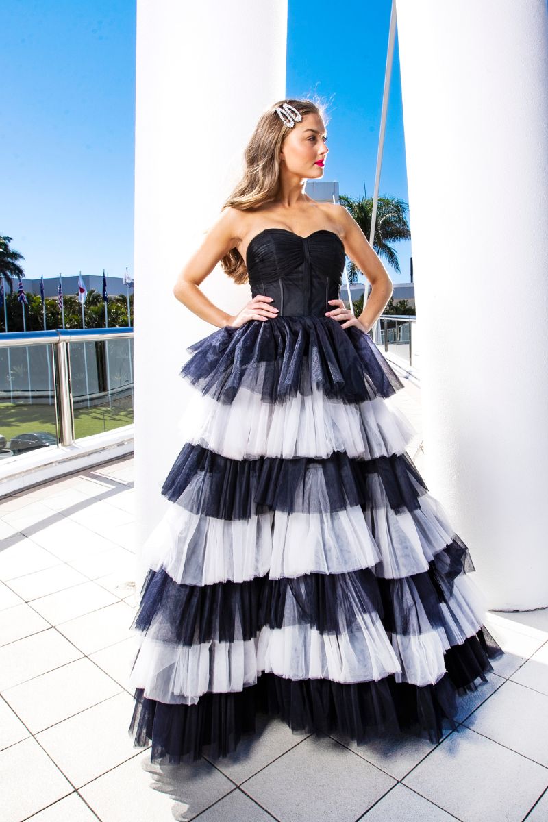 Black and White Tulle Ball Gown